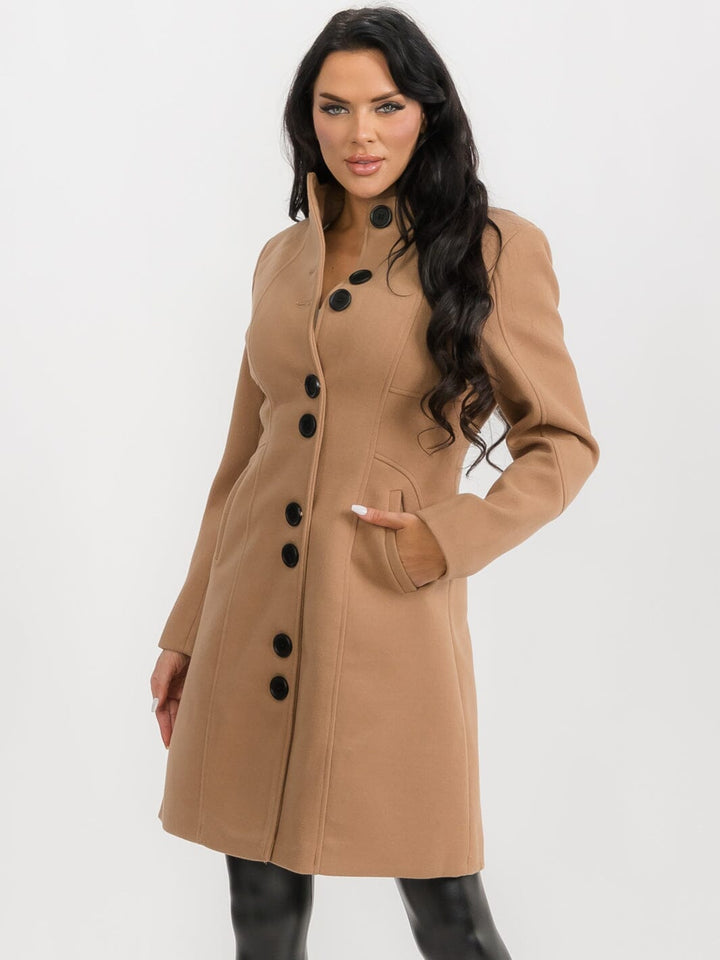 WOMEN'S LONG SLEEVE BUTTON CLOSURE FRONT POCKETS COAT