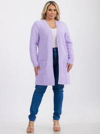 PLUS SIZE LONG SLEEVE OPEN FRONT POCKETS CARDIGAN