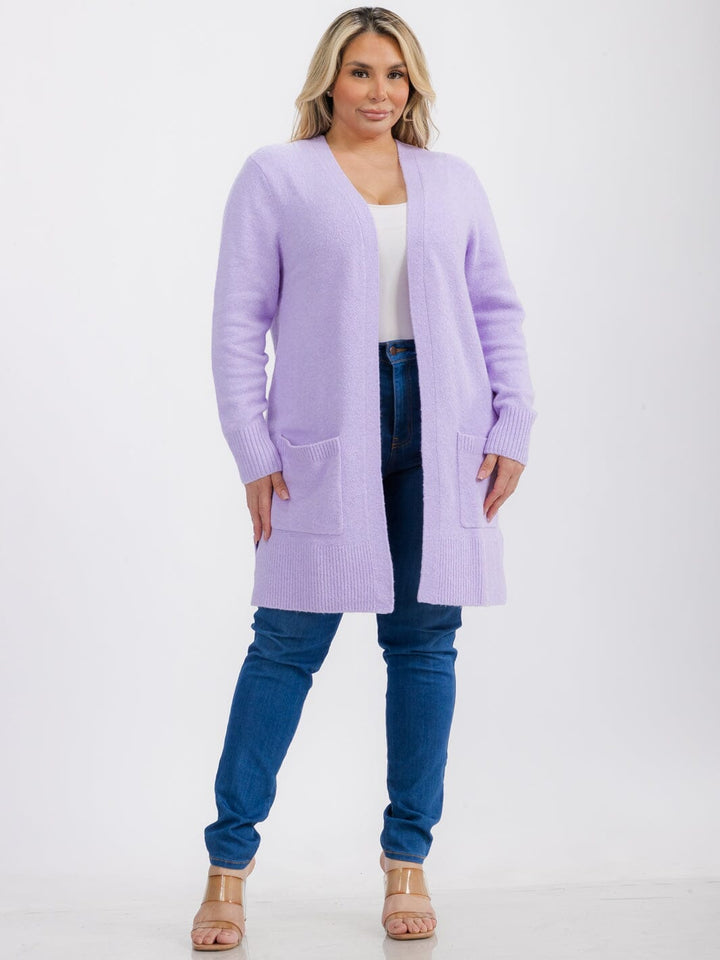 PLUS SIZE LONG SLEEVE OPEN FRONT POCKETS CARDIGAN