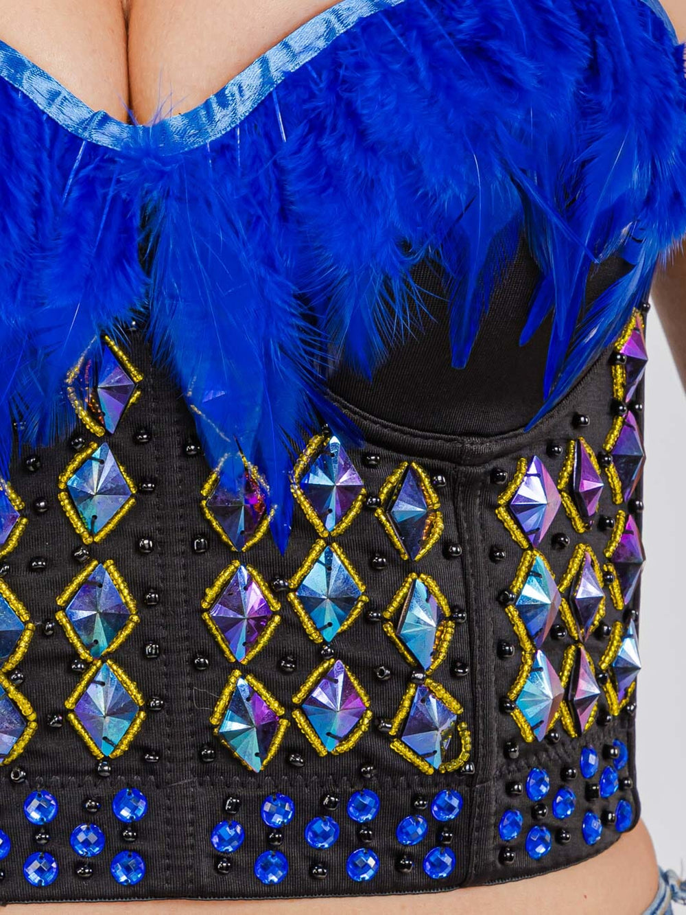 WOMEN'S SLEEVELESS ADJUSTABLE STRAPS STUDS FEATHERS BUSTIER