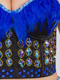 WOMEN'S SLEEVELESS ADJUSTABLE STRAPS STUDS FEATHERS BUSTIER