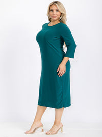 PLUS SIZE 3/4 SLEEVE SOLID MIDI DRESS