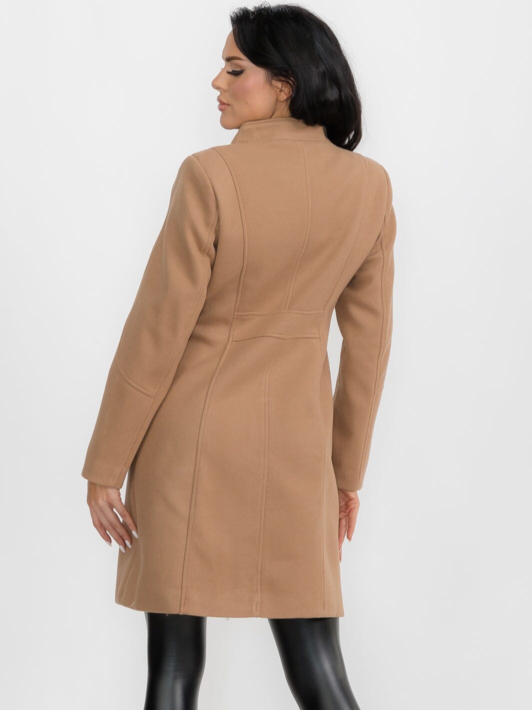 WOMEN'S LONG SLEEVE BUTTON CLOSURE FRONT POCKETS COAT