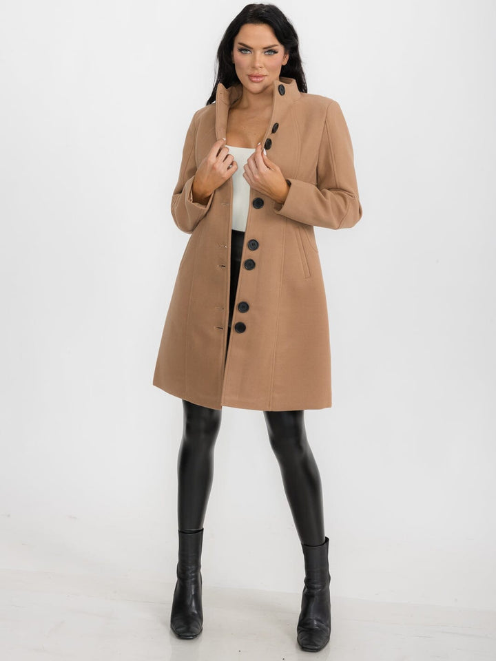 WOMEN'S LONG SLEEVE BUTTON CLOSURE FRONT POCKETS COAT