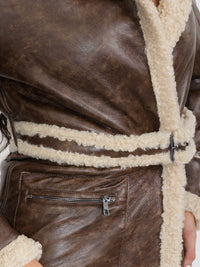 WOMEN'S LONG SLEEVE SHERPA LINING CONVERTIBLE ZIP OFF TWO IN ONE AVIATOR COAT