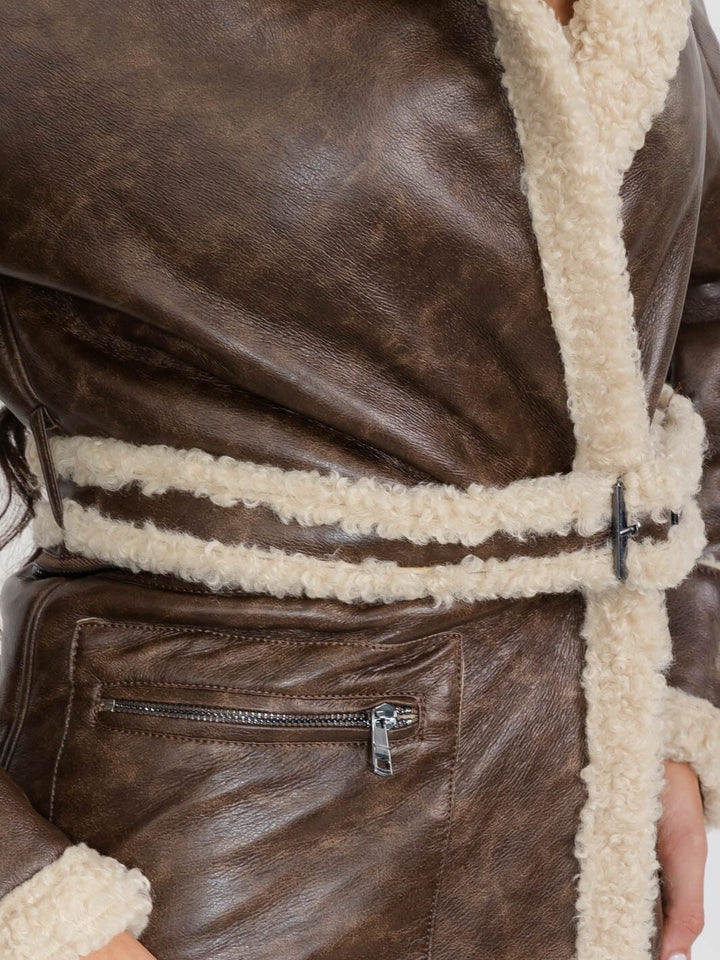 WOMEN'S LONG SLEEVE SHERPA LINING CONVERTIBLE ZIP OFF TWO IN ONE AVIATOR COAT
