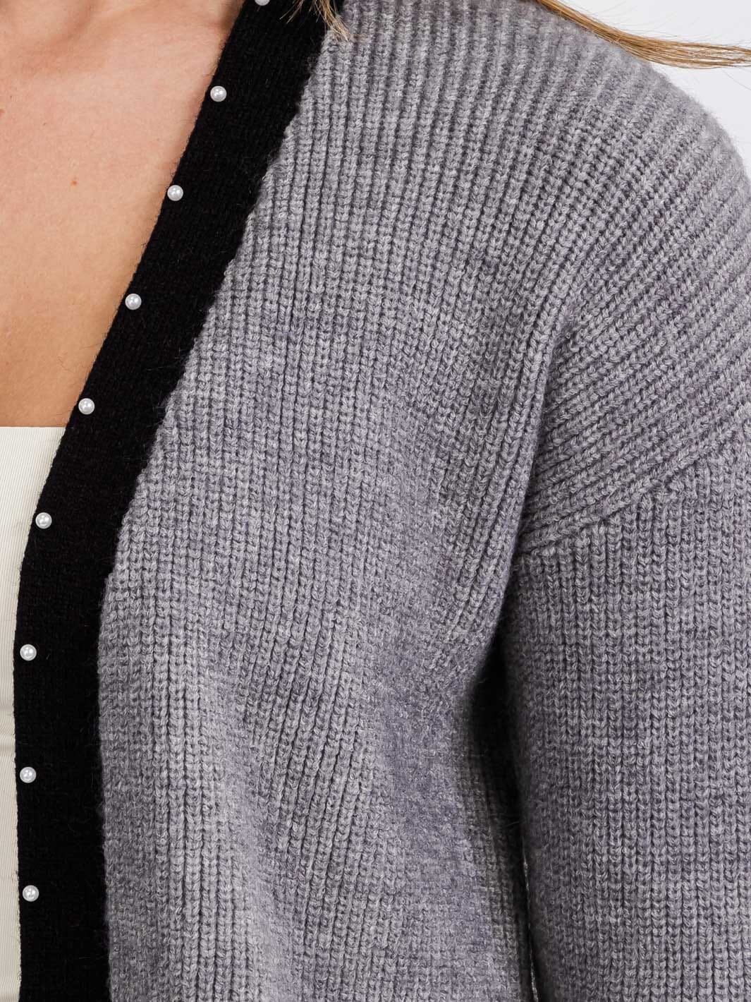 WOMEN'S LONG SLEEVE OPEN FRONT POCKETS COLORBLOCK TRIM DETAILED CARDIGAN