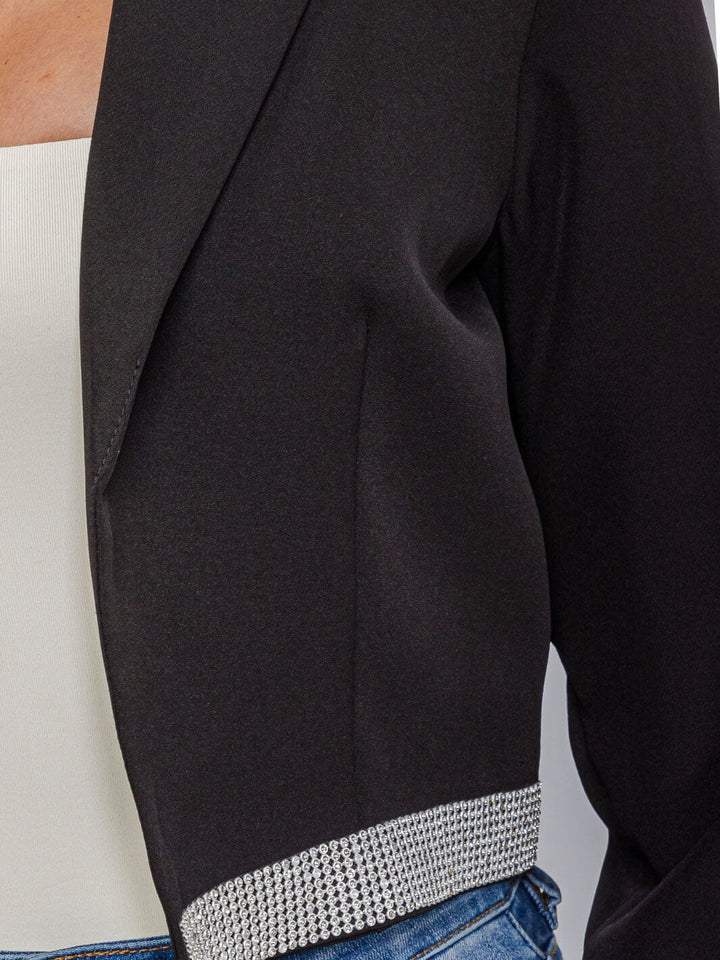 WOMEN'S LONG SLEEVE OPEN FRONT TRIM STUDS DETAILED BLAZER