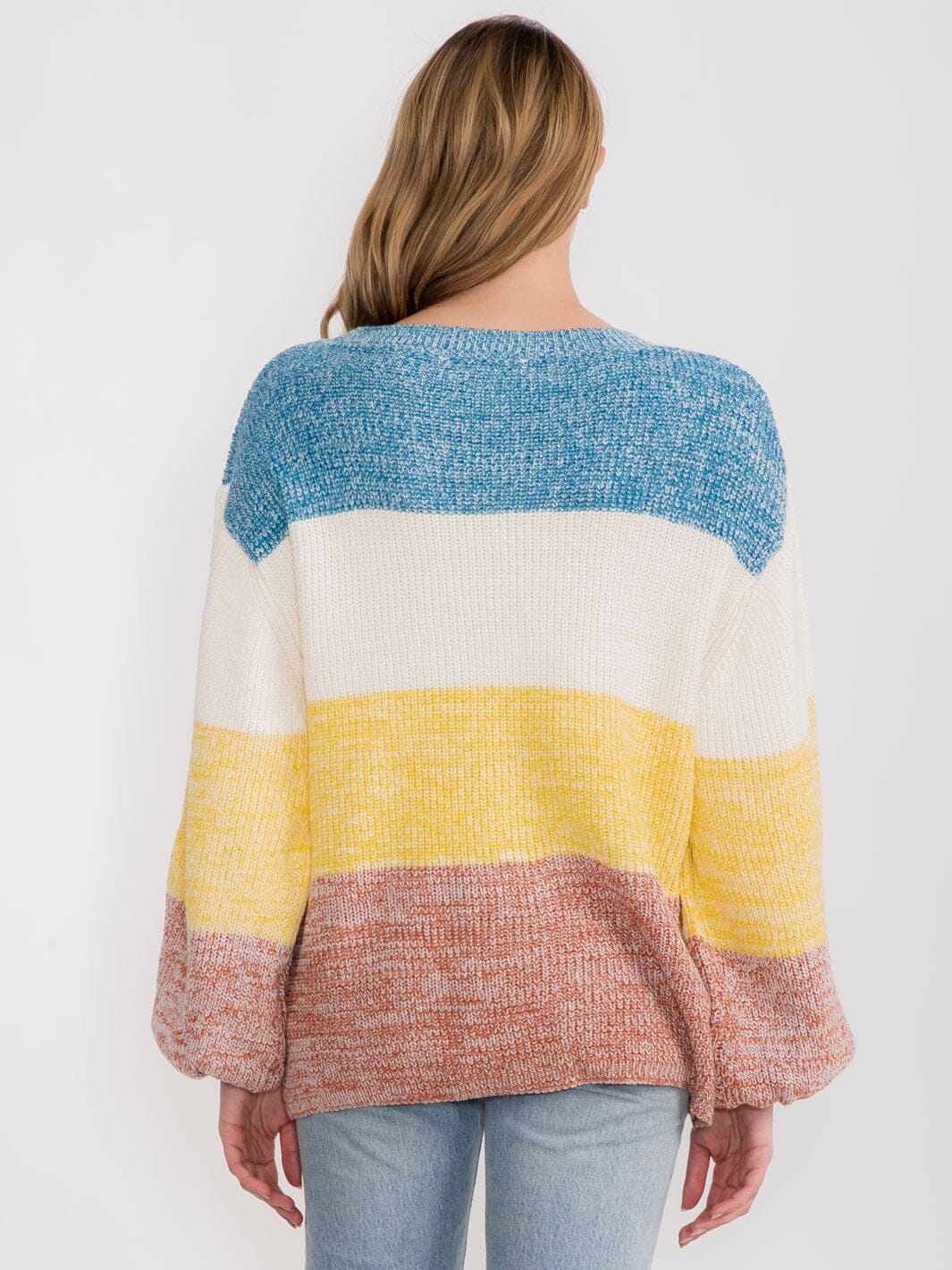 WOMEN'S LONG SLEEVE STRIPES COLORBLOCK PULLOVER SWEATER