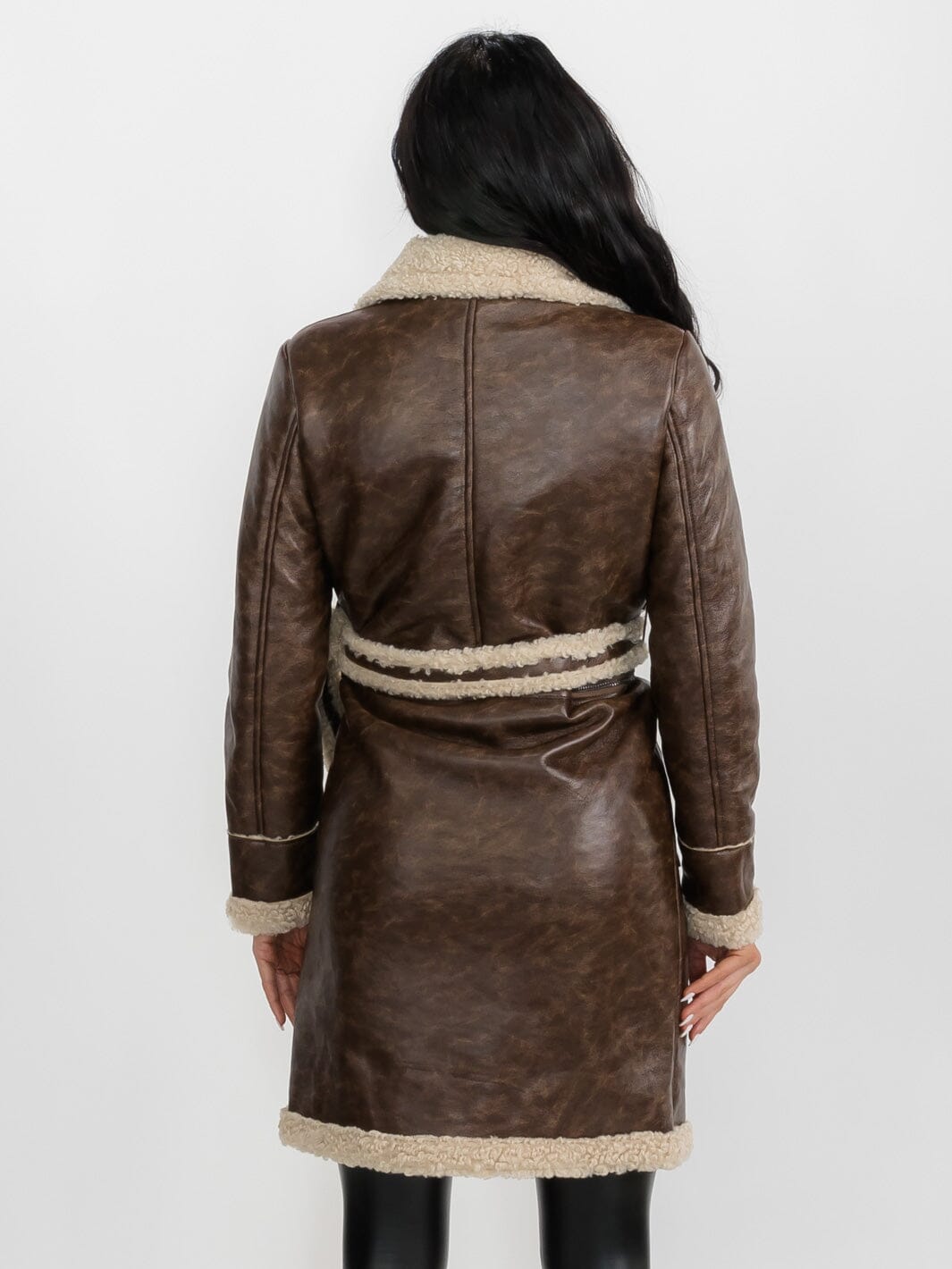 WOMEN'S LONG SLEEVE SHERPA LINING CONVERTIBLE ZIP OFF TWO IN ONE AVIATOR COAT