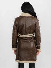 WOMEN'S LONG SLEEVE SHERPA LINING CONVERTIBLE ZIP OFF TWO IN ONE AVIATOR COAT