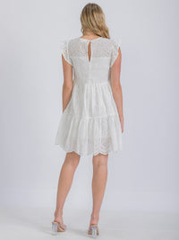 WOMEN'S SLEEVELESS EYELET TIERED MINI DRESS