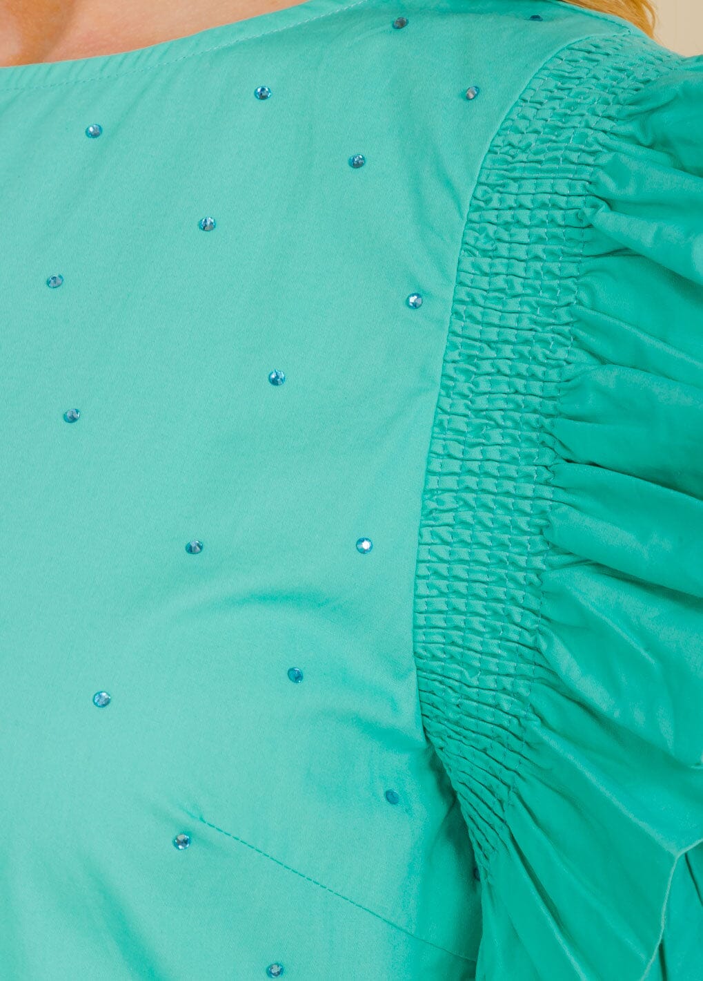 WOMEN'S RUFFLE SLEEVE FRONT POCKETS TIERED STUDS MIDI DRESS