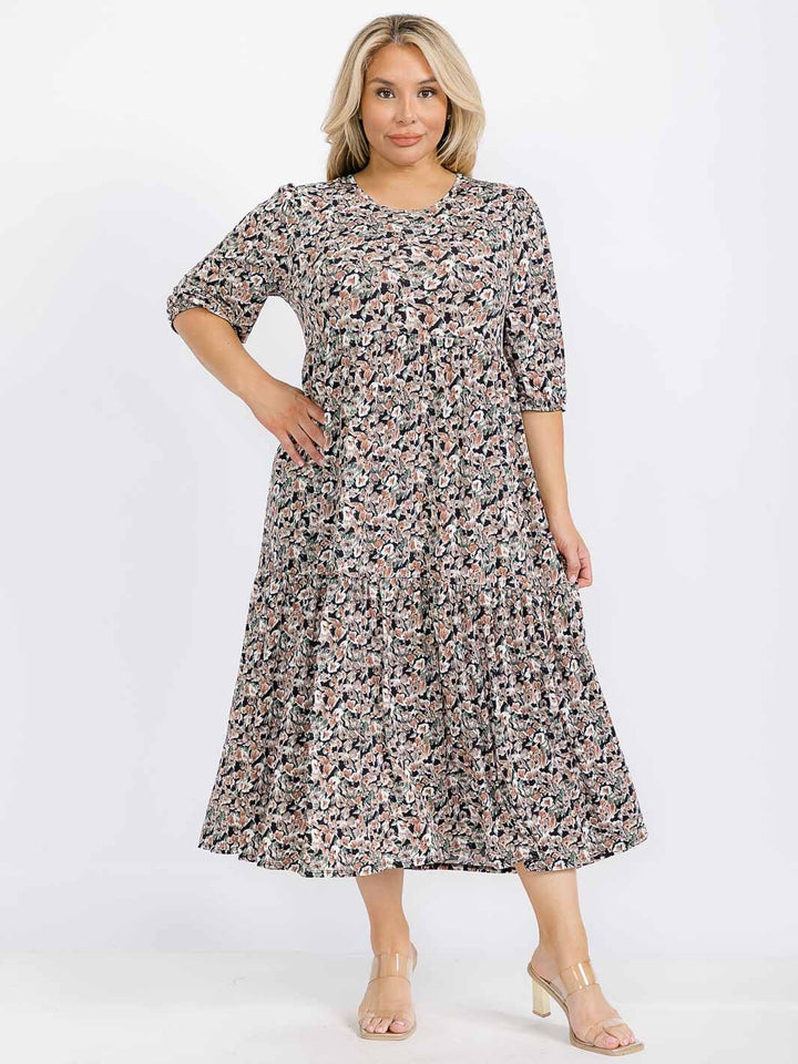 PLUS SIZE SHORT SLEEVE FRONT POCKETS FLORAL MAXI DRESS