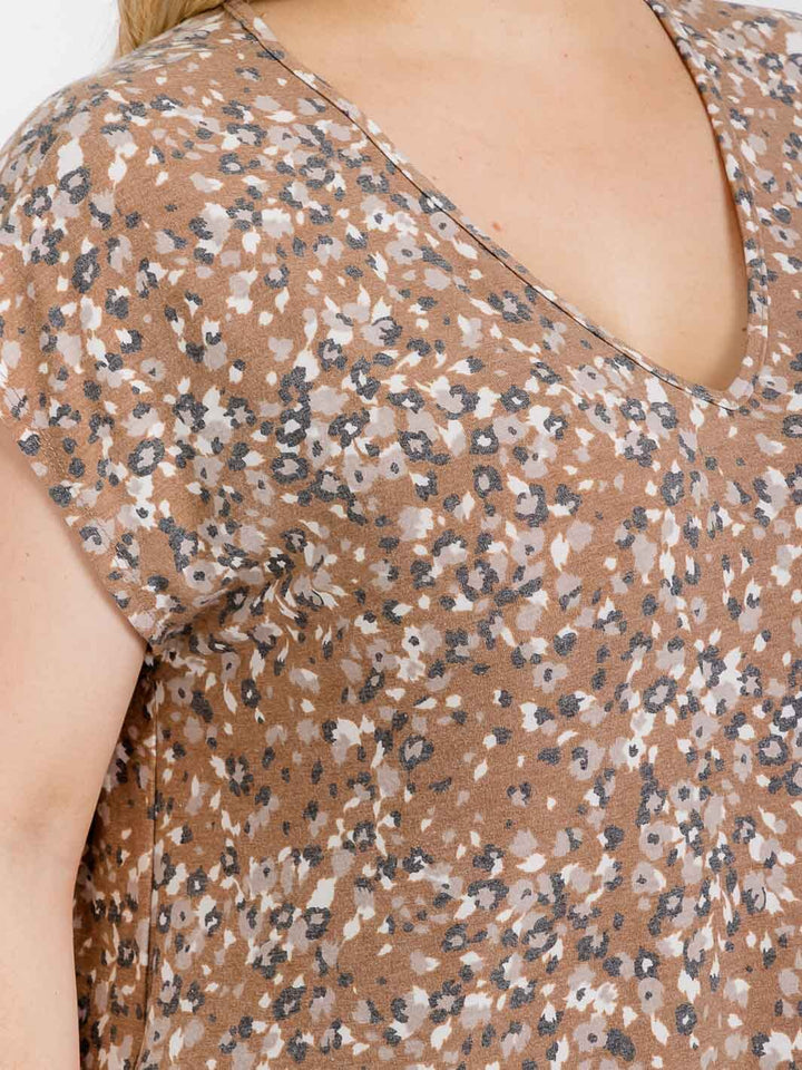 PLUS SIZE SHORT SLEEVE V-NECK ANIMAL PRINT FRONT POCKETS TUNIC MINI DRESS