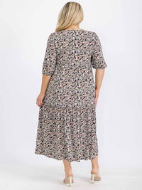 PLUS SIZE SHORT SLEEVE FRONT POCKETS FLORAL MAXI DRESS