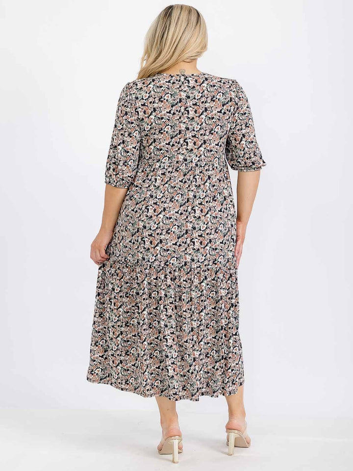 PLUS SIZE SHORT SLEEVE FRONT POCKETS FLORAL MAXI DRESS