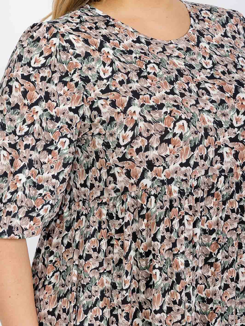 PLUS SIZE SHORT SLEEVE FRONT POCKETS FLORAL MAXI DRESS