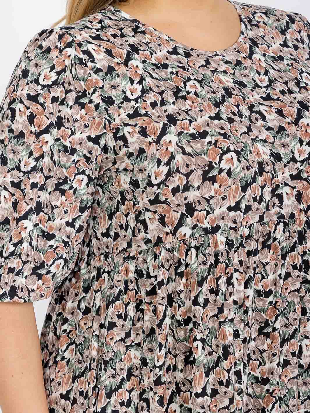 PLUS SIZE SHORT SLEEVE FRONT POCKETS FLORAL MAXI DRESS