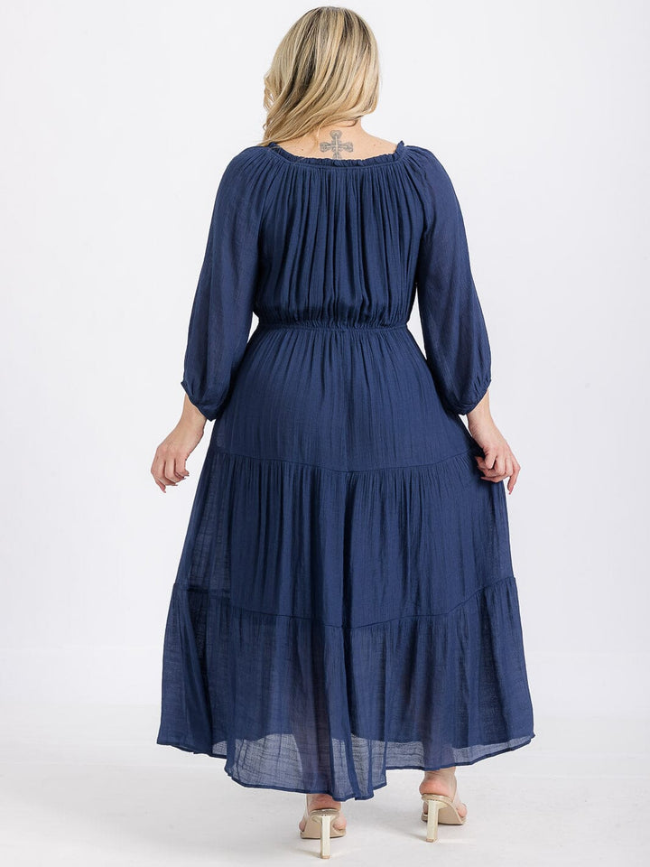 PLUS SIZE LONG SLEEVE ELASTIC WAIST TIERED MAXI DRESS