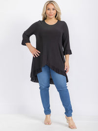 PLUS SIZE 3/4 SLEEVE HIGH-LOW TUNIC BLOUSE