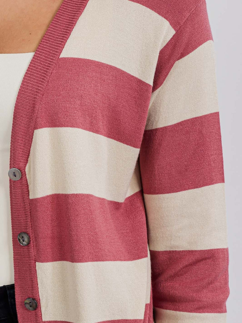 WOMEN'S LONG SLEEVE FRONT POCKETS BUTTON UP COLORBLOCK STRIPES CARDIGAN
