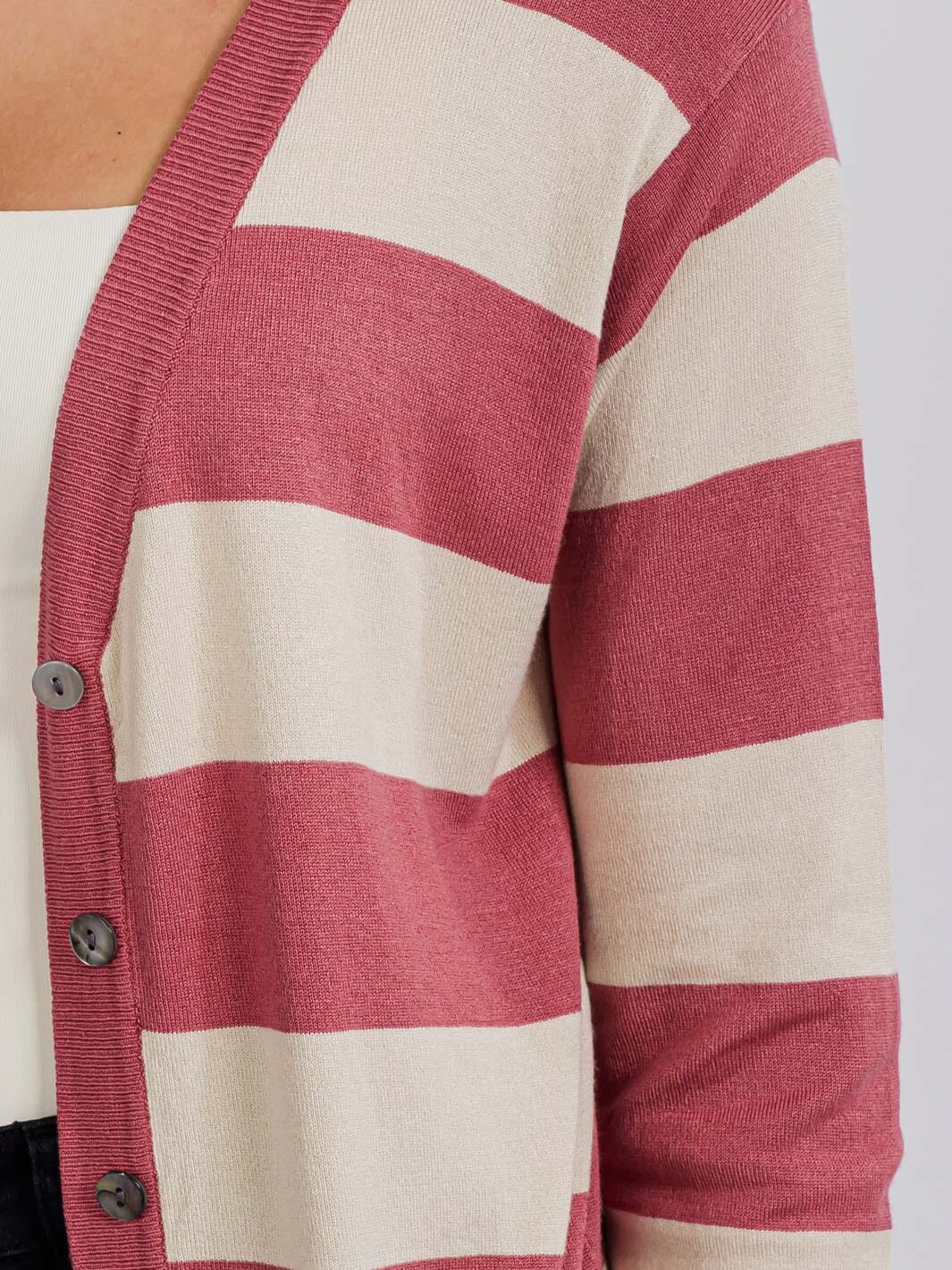 WOMEN'S LONG SLEEVE FRONT POCKETS BUTTON UP COLORBLOCK STRIPES CARDIGAN