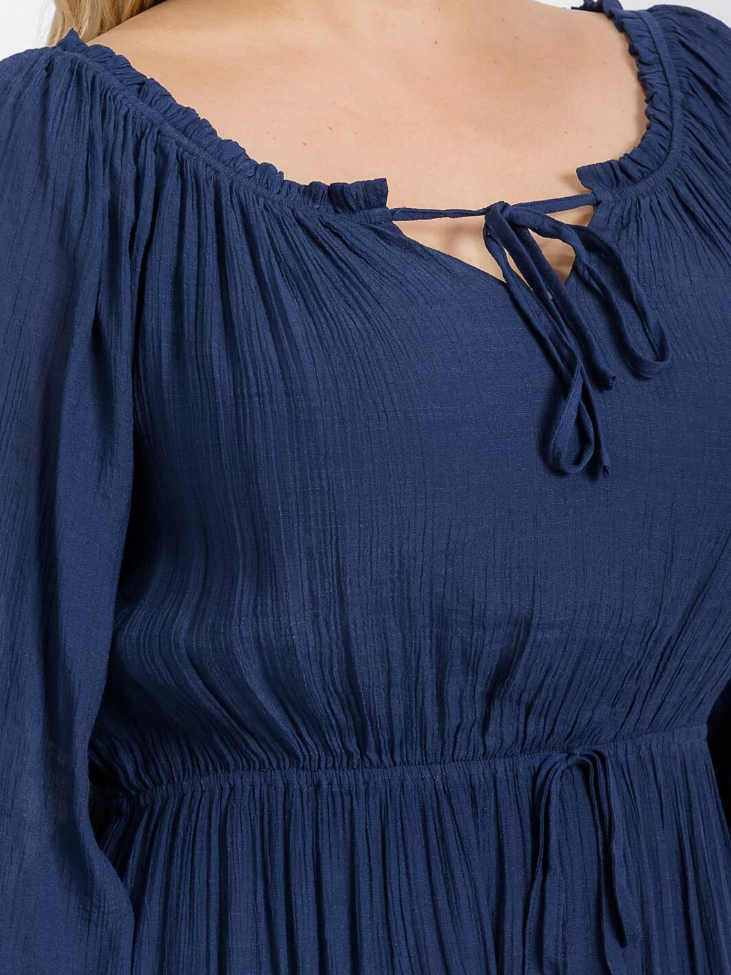 PLUS SIZE LONG SLEEVE ELASTIC WAIST TIERED MAXI DRESS