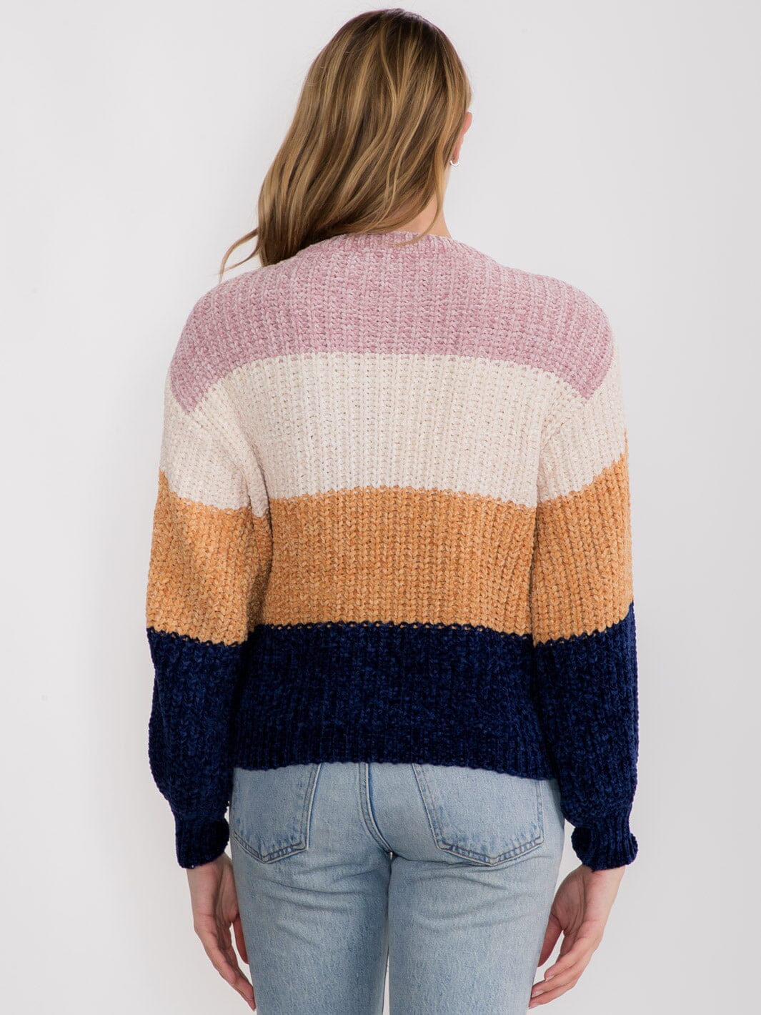 WOMEN'S LONG SLEEVE STRIPES COLORBLOCK PULLOVER SWEATER