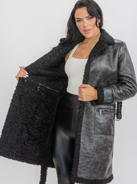 WOMEN'S LONG SLEEVE SHERPA LINING CONVERTIBLE ZIP OFF TWO IN ONE AVIATOR COAT