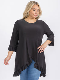 PLUS SIZE 3/4 SLEEVE HIGH-LOW TUNIC BLOUSE