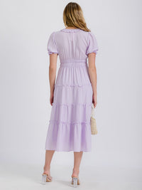 WOMEN'S SHORT SLEEVE V-NECK WAFFLE TIERED MAXI DRESS