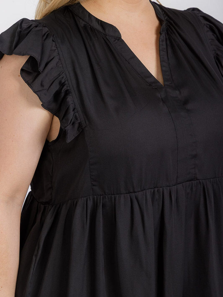 PLUS SIZE RUFFLE SLEEVE V-NECK TIERED TUNIC MINI DRESS