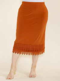 PLUS SIZE ELASTIC WAIST CROCHET BOTTOM HEM MIDI SKIRT