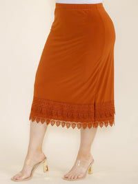 PLUS SIZE ELASTIC WAIST CROCHET BOTTOM HEM MIDI SKIRT