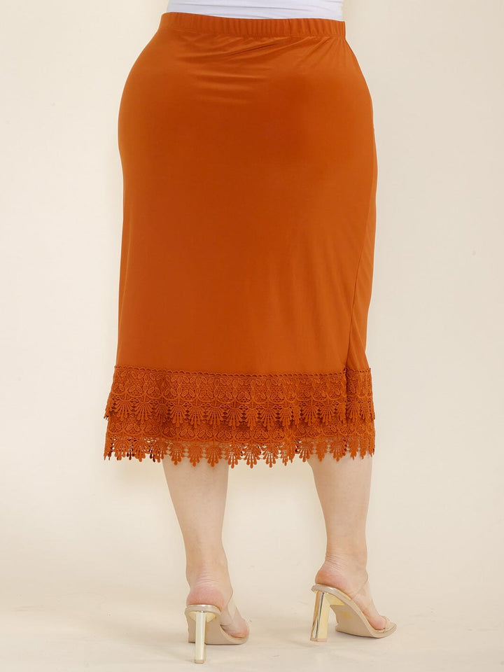 PLUS SIZE ELASTIC WAIST CROCHET BOTTOM HEM MIDI SKIRT