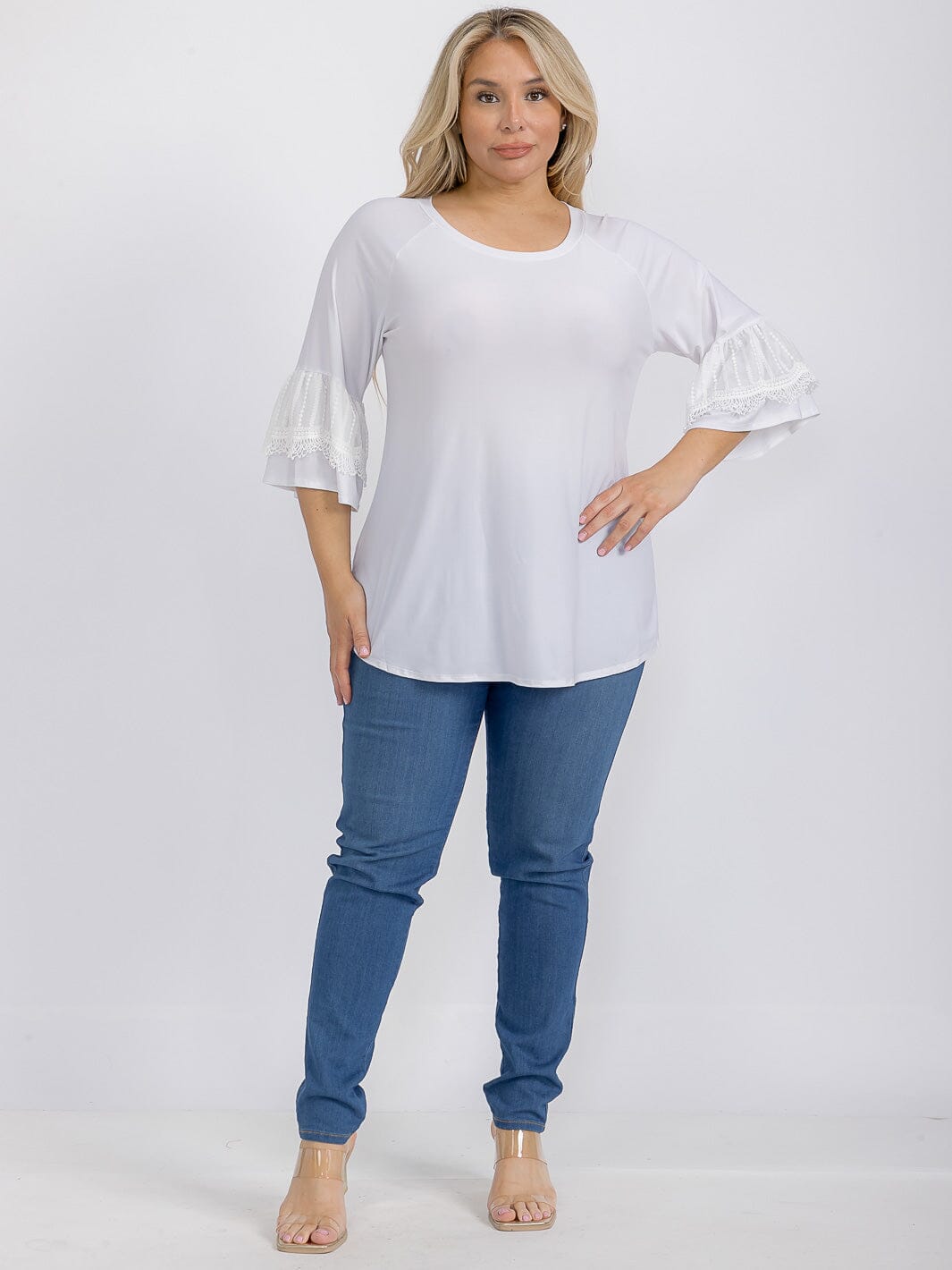 PLUS SIZE SHORT RUFFLE SLEEVE TUNIC BLOUSE