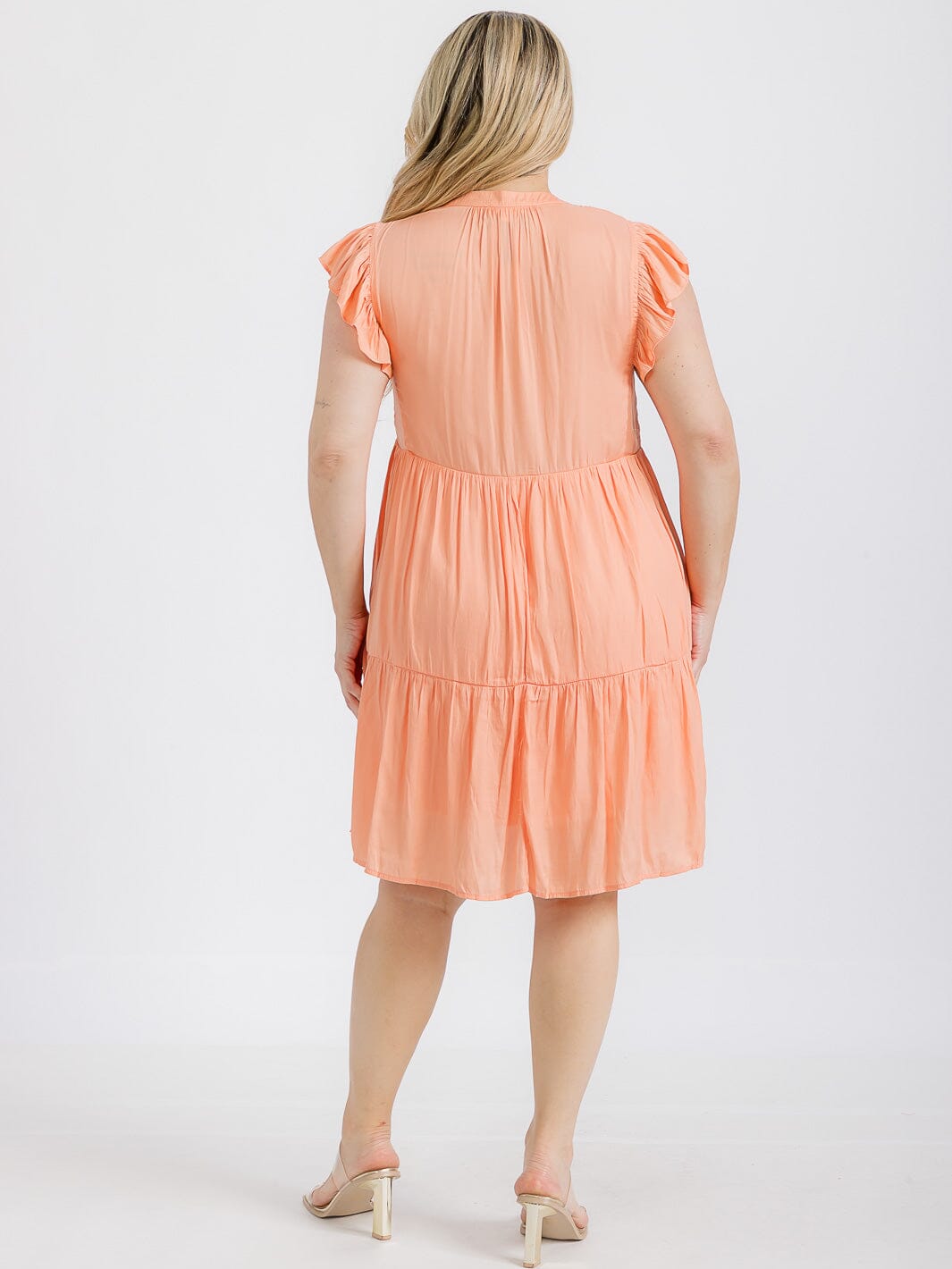 PLUS SIZE RUFFLE SLEEVE V-NECK TIERED TUNIC MINI DRESS