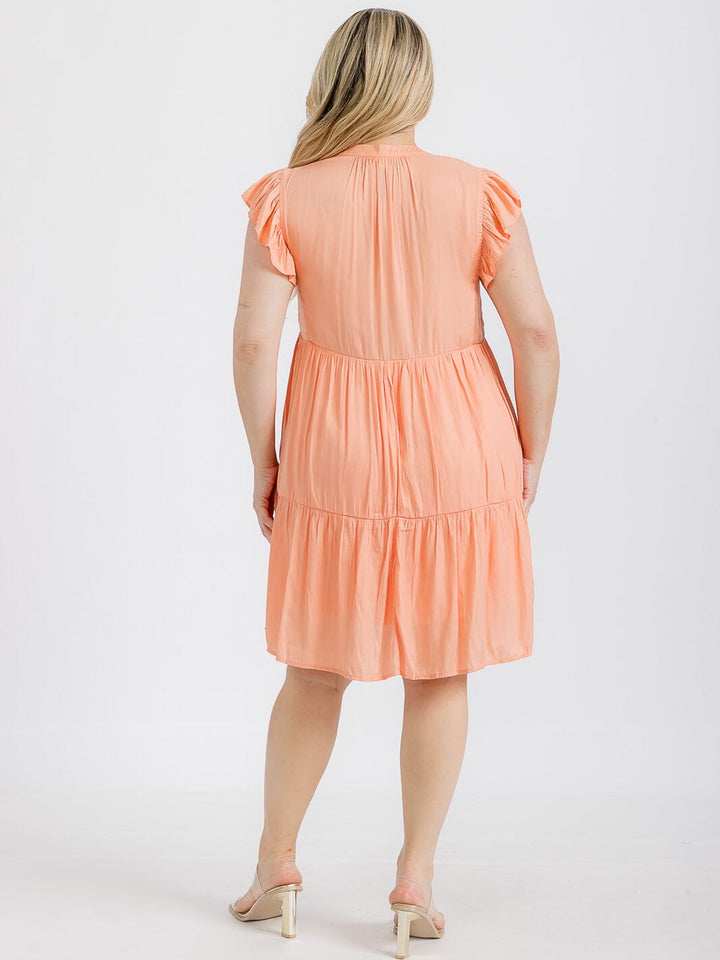PLUS SIZE RUFFLE SLEEVE V-NECK TIERED TUNIC MINI DRESS