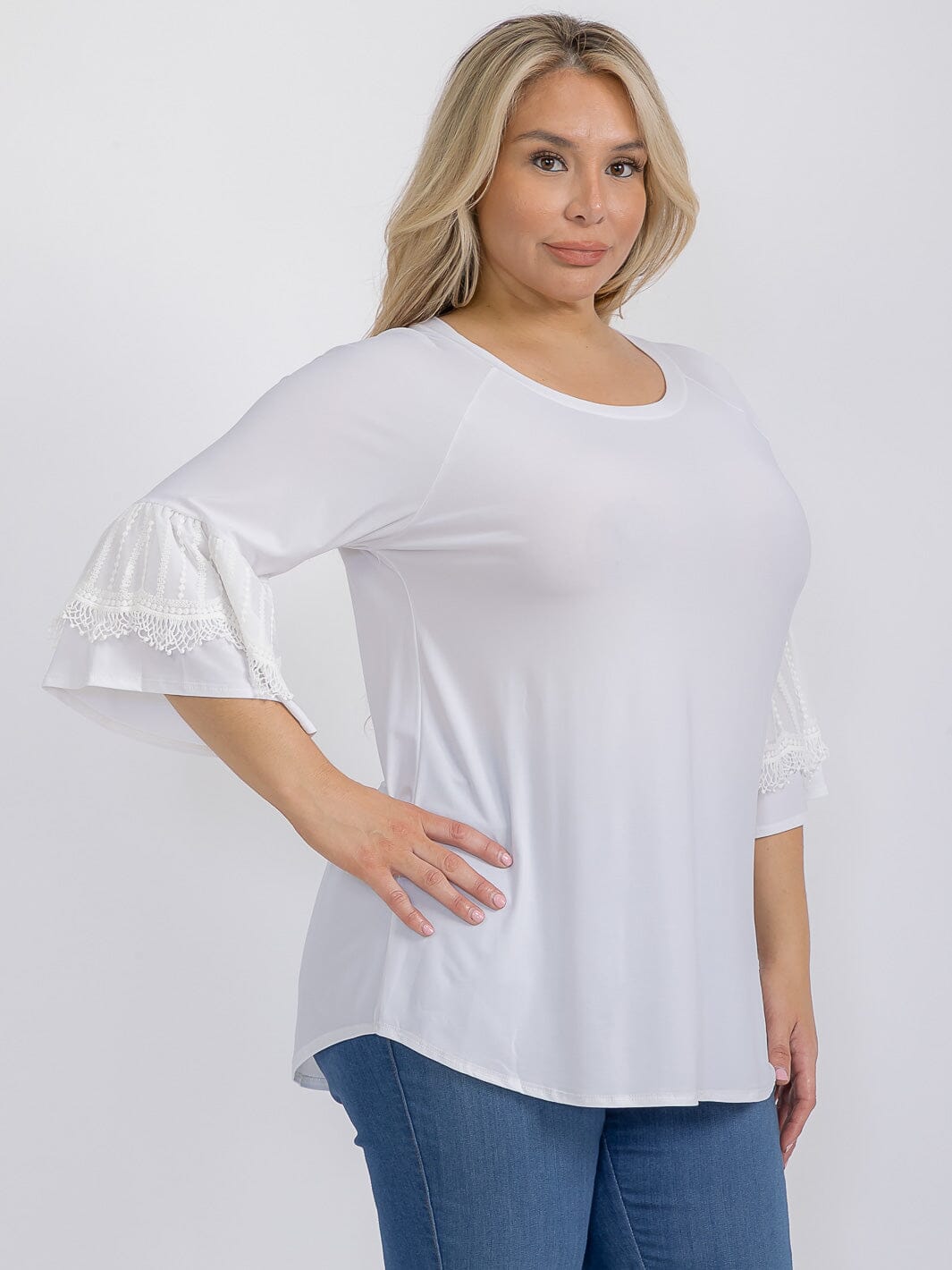 PLUS SIZE SHORT RUFFLE SLEEVE TUNIC BLOUSE