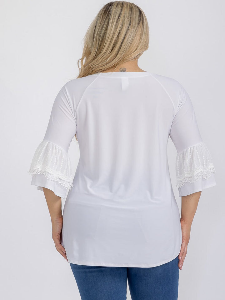 PLUS SIZE SHORT RUFFLE SLEEVE TUNIC BLOUSE