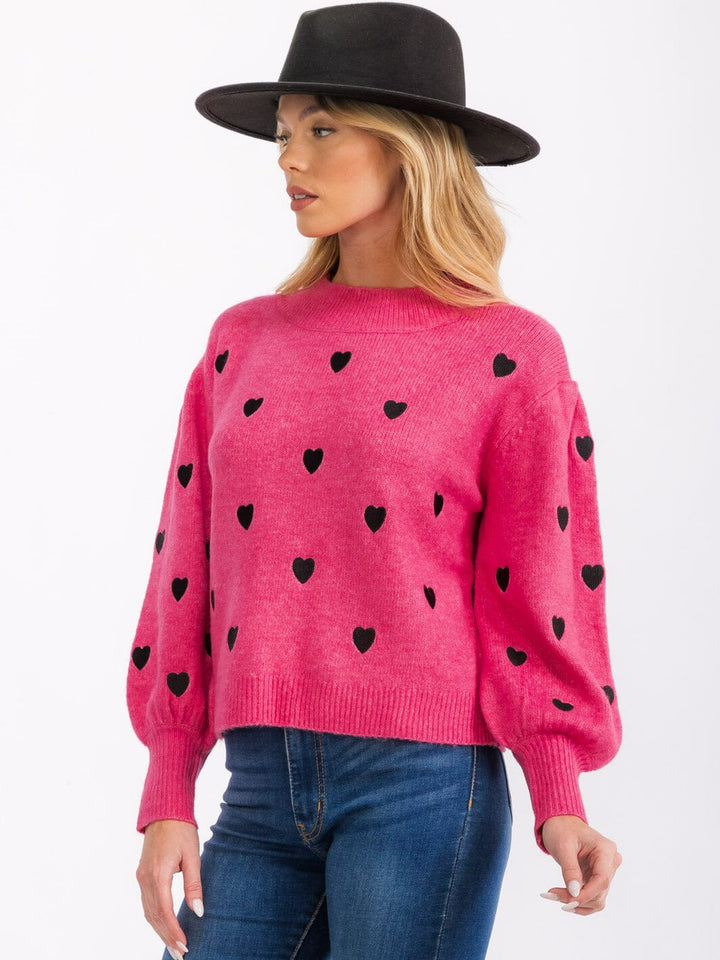 WOMENS' LONG SLEEVE EMROIDERY HEART PULLOVER SWEATER