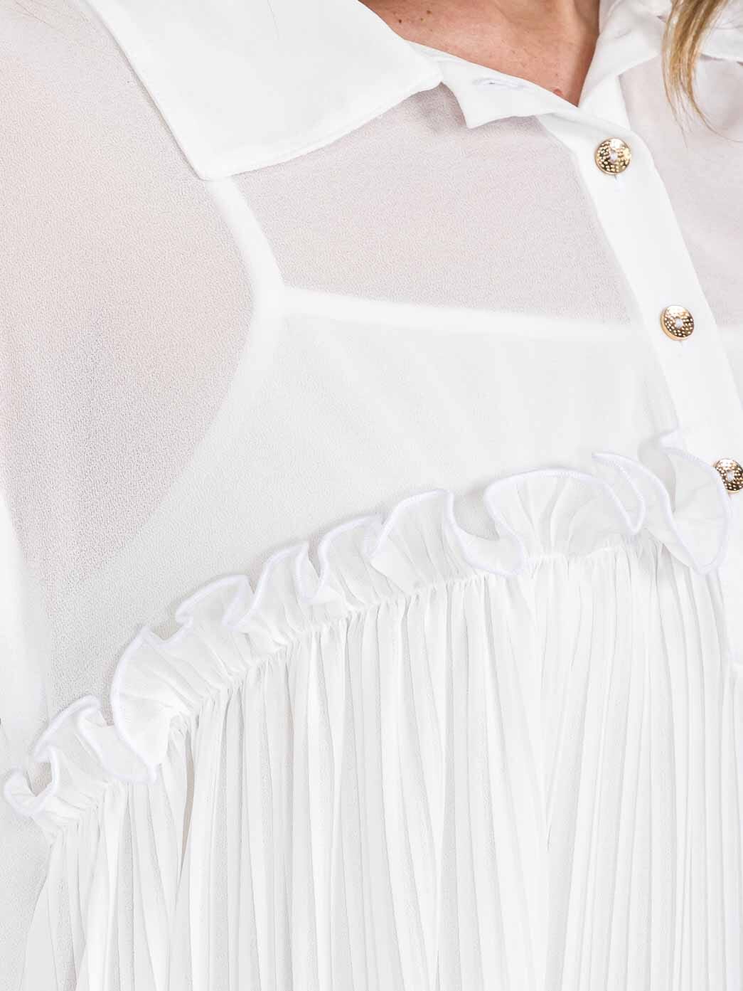 WOMEN'S SHORT SLEEVE BUTTON UP PLEATED SIDE RUCHED TUNIC TOP