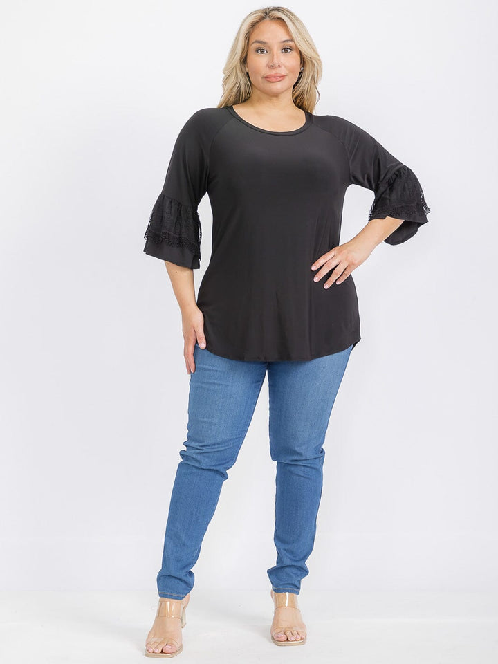 PLUS SIZE SHORT RUFFLE SLEEVE TUNIC BLOUSE