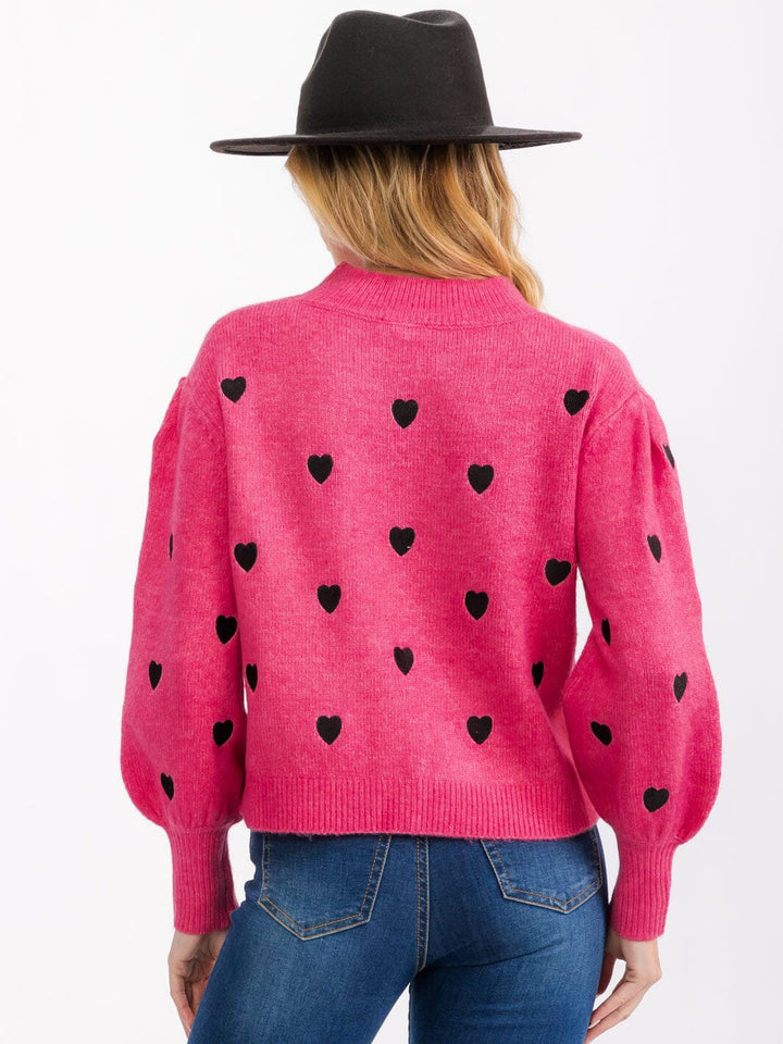 WOMENS' LONG SLEEVE EMROIDERY HEART PULLOVER SWEATER