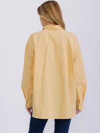 WOMEN'S LONG SLEEVE BUTTON UP FRONT POCKETS HIGH-LOW SHIRT