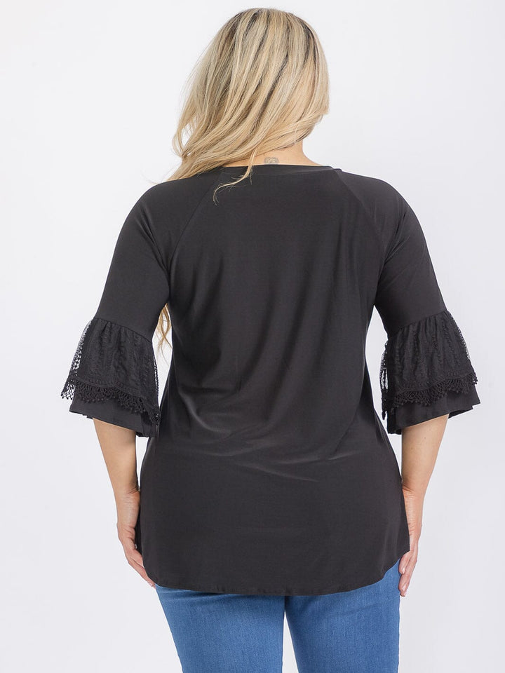 PLUS SIZE SHORT RUFFLE SLEEVE TUNIC BLOUSE