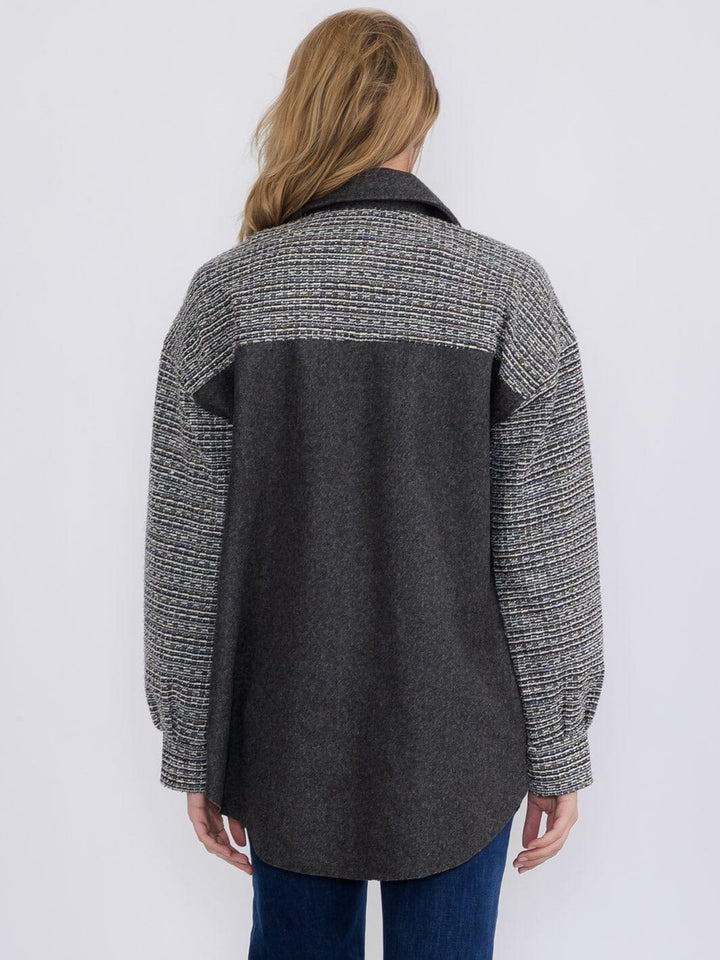 WOMEN'S LONG SLEEVE BUTTON CLOSURE FRONT POCKETS COLORBLOCK CONTRAST SHACKET