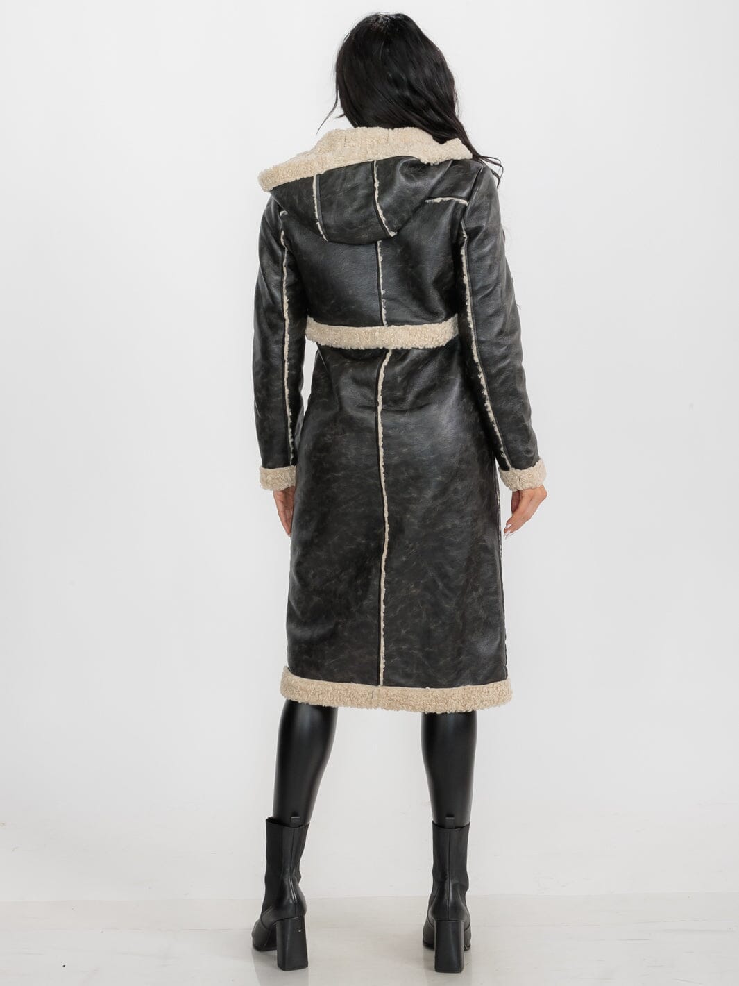 WOMEN'S LONG SLEEVE SHERPA LINING CONVERTIBLE ZIP OFF TWO IN ONE AVIATOR COAT