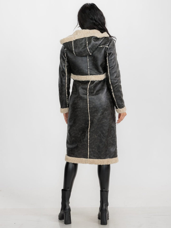 WOMEN'S LONG SLEEVE SHERPA LINING CONVERTIBLE ZIP OFF TWO IN ONE AVIATOR COAT